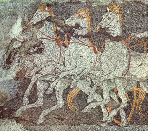 26 Quadriga, mosaico pavimentale, IV sec. a.C., Pella, Grecia